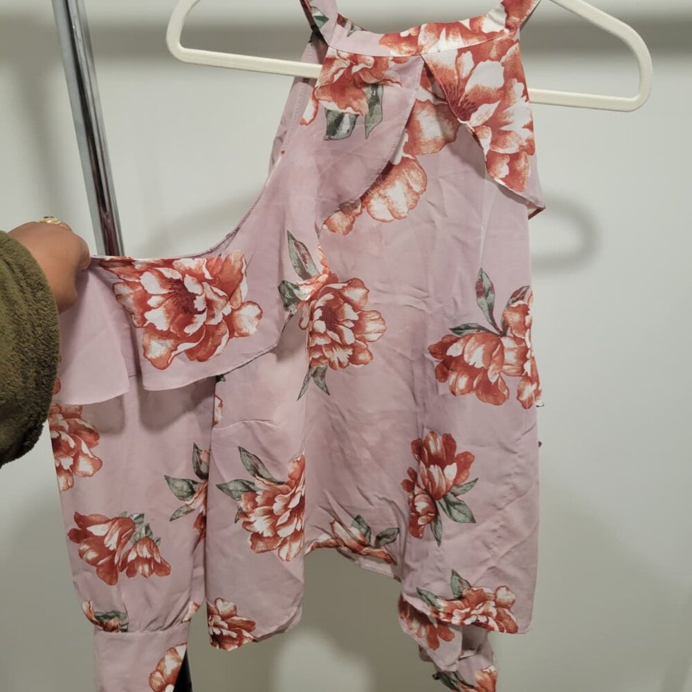 Pink Floral Halter Ruffle Blouse - Picture 2 of 9